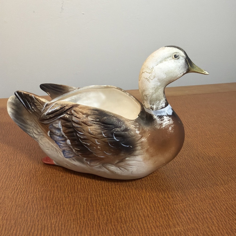 Vintage Napcoware 1960's Mallard Duck Decoy Planter Multicolor Signed